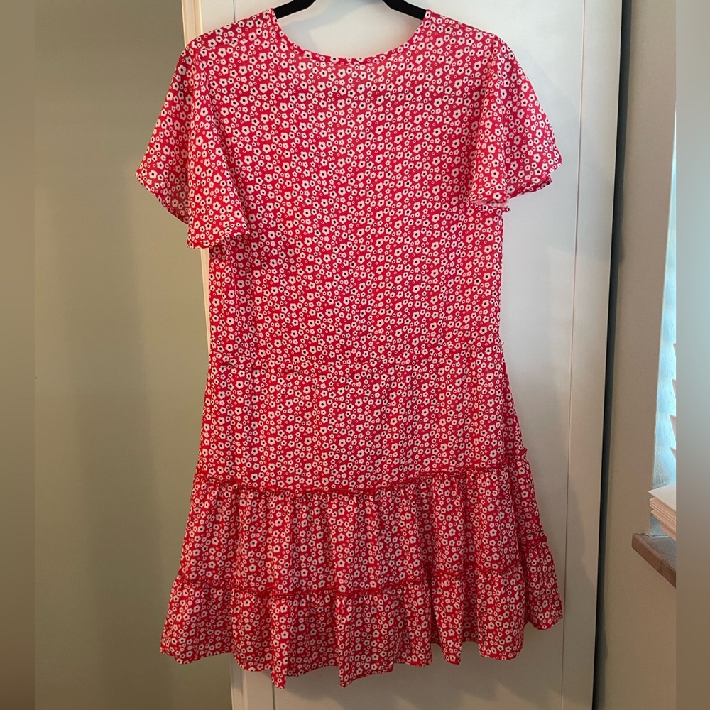 Red floral print dress